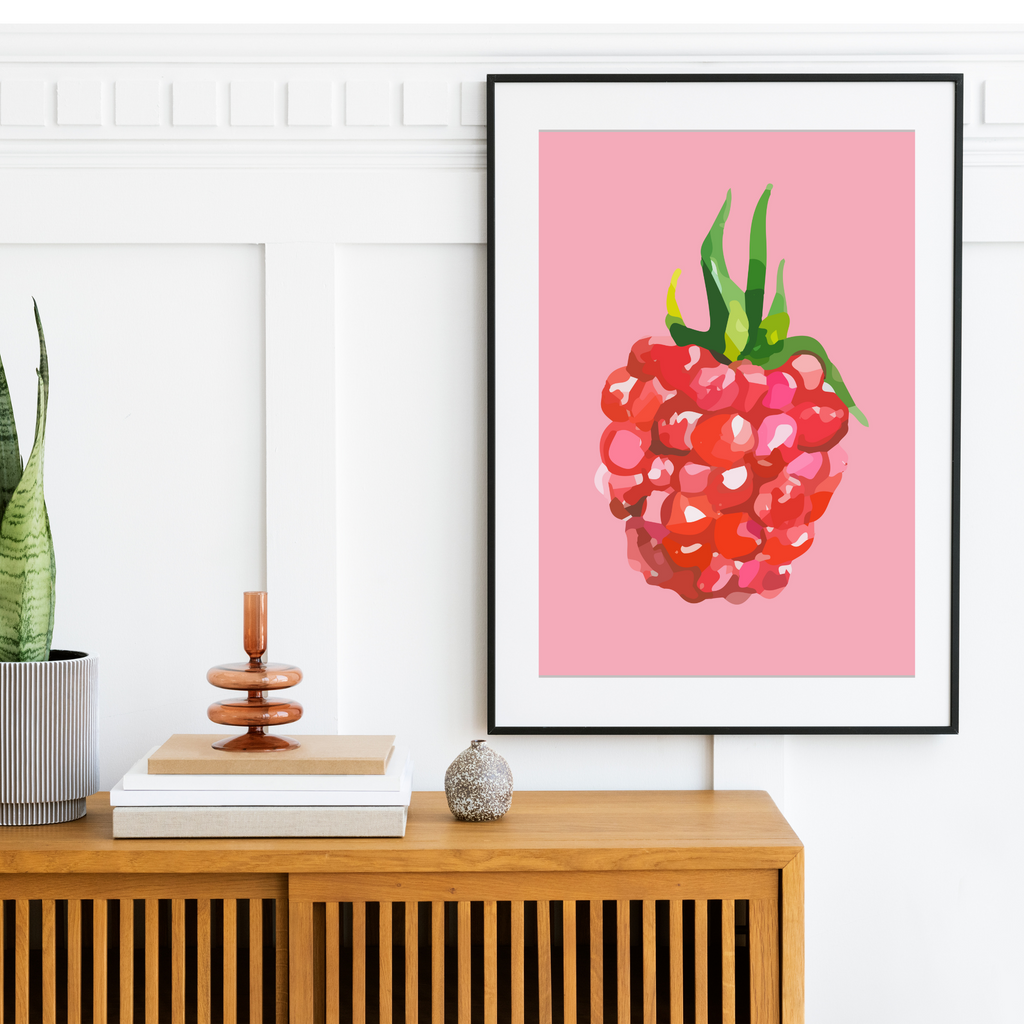 Large raspberry wall art print in pink