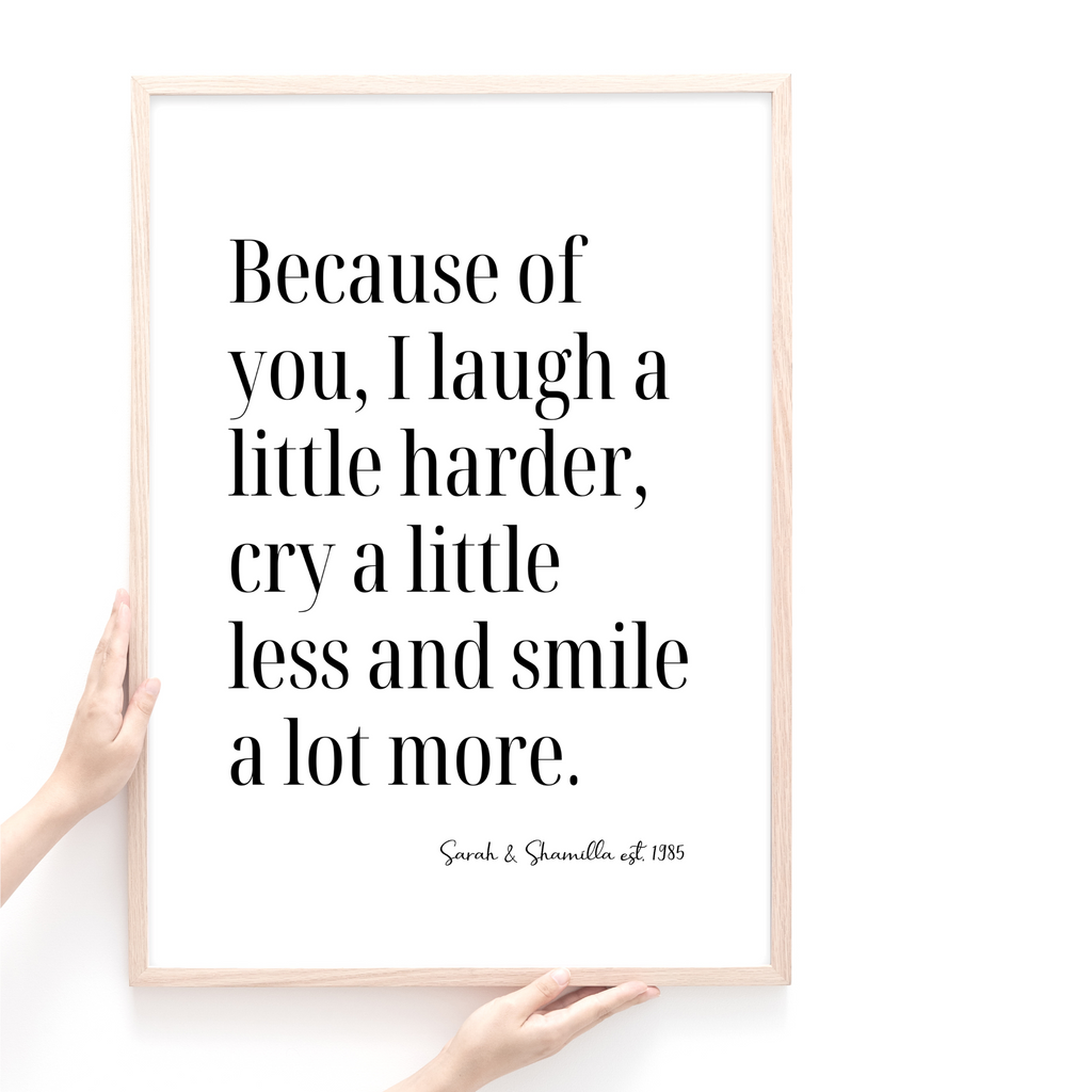 because of you quote print by Wattle Designs