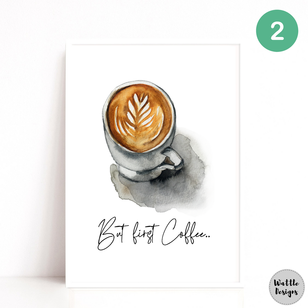 But First Coffee Quote Print by Wattle Designs in grey