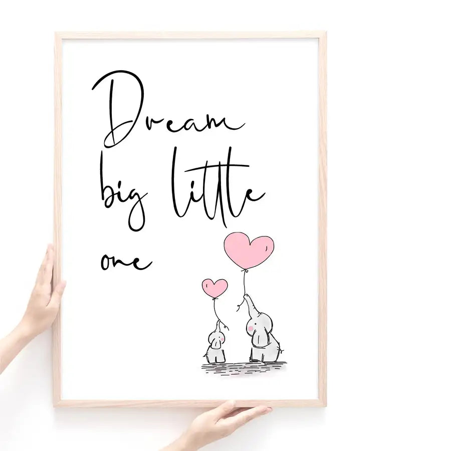 Dream big little one quote with elephant sketch