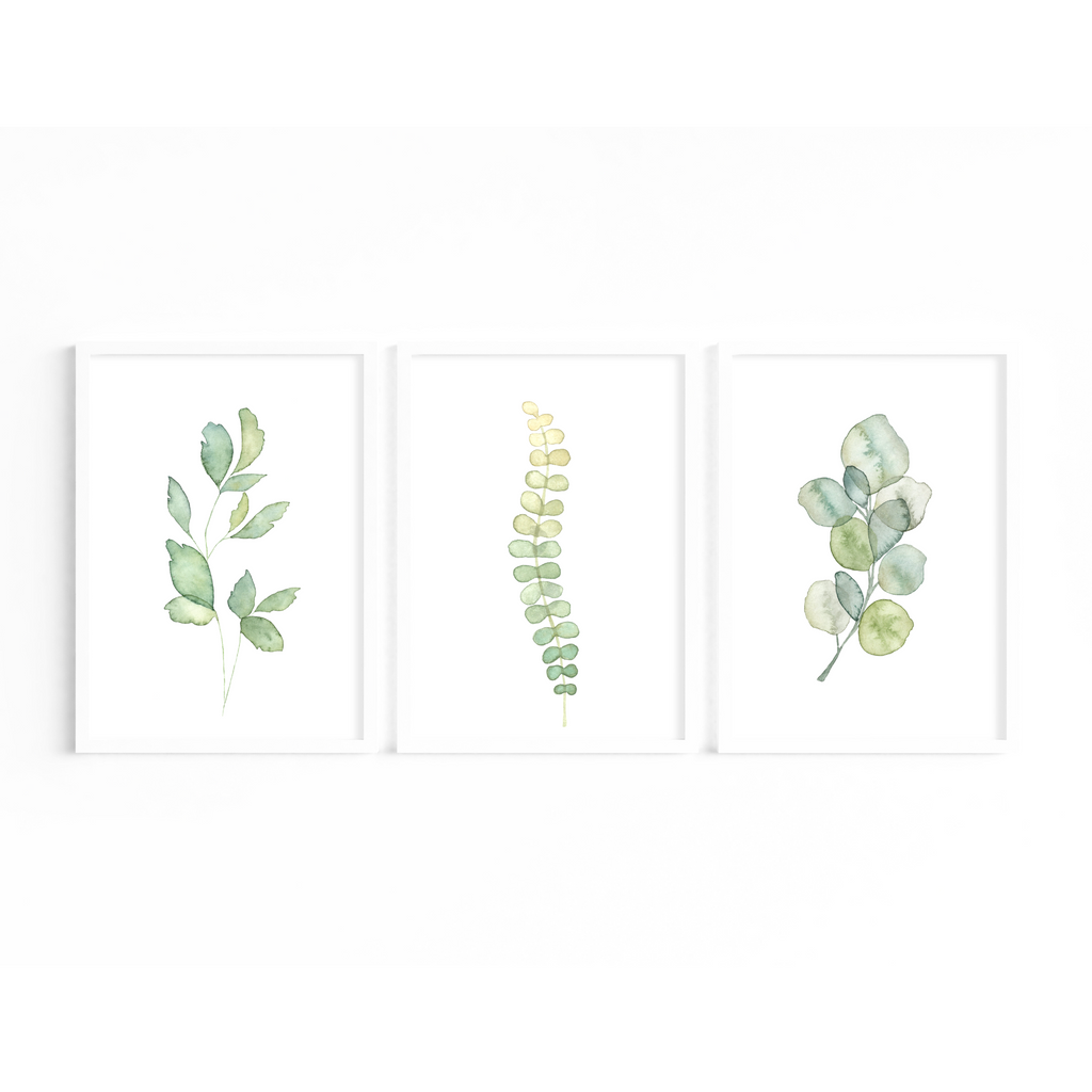 set of 3 pastel green leaf prints by Wattle Designs