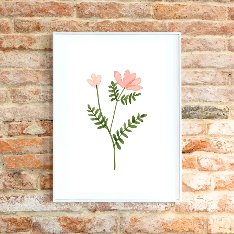 peach flower stem art print