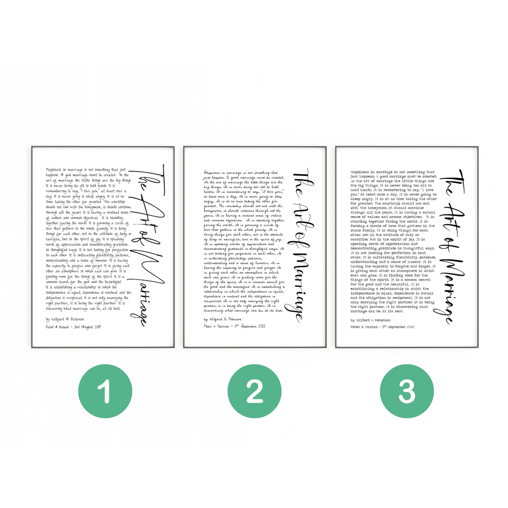 The Art of Marriage poem print style options