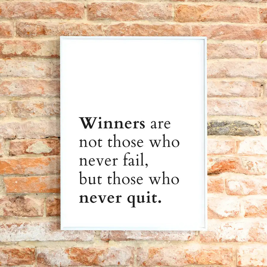 Winners quote print in white by Wattle Designs