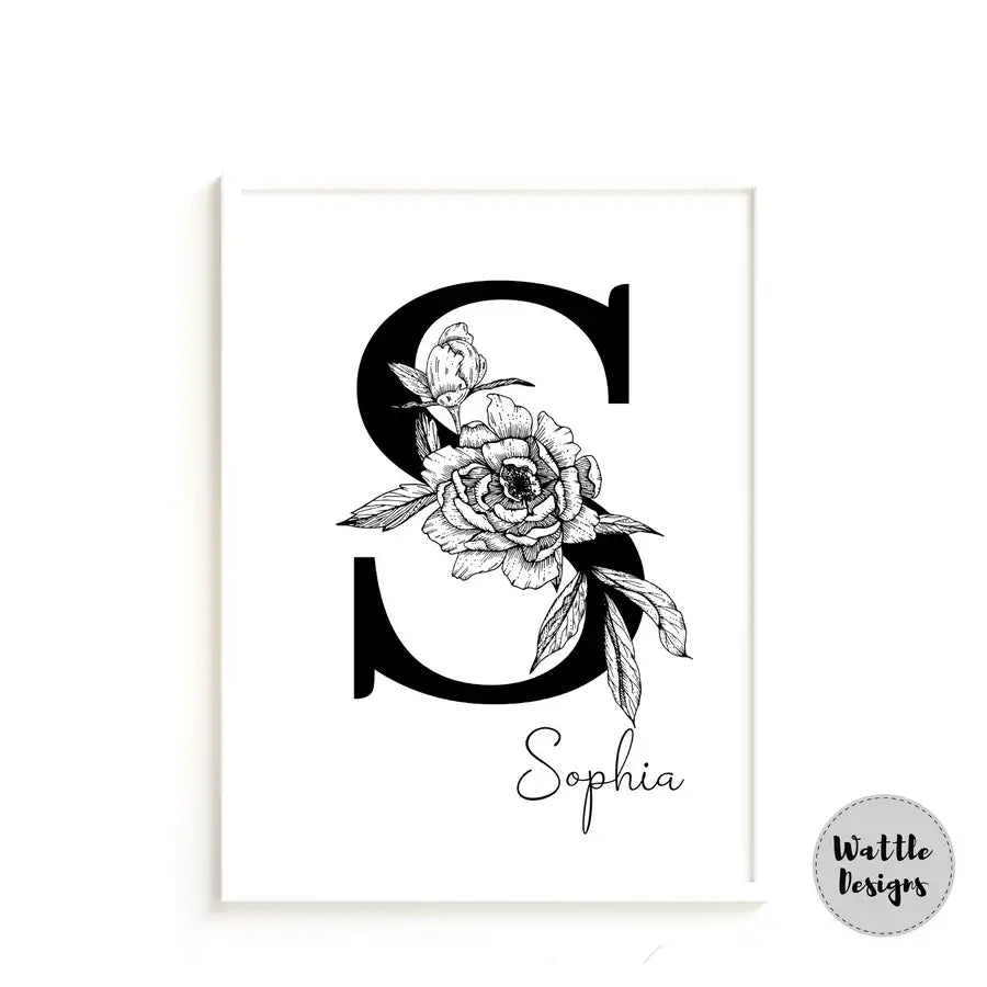 letter S initial letter print with child's name added