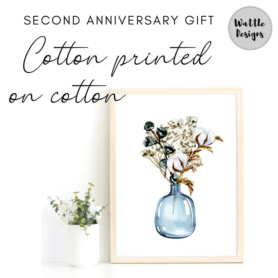Second Anniversary Gift, Cotton Flowers Printed on Cotton Canvas - Wattle Designs