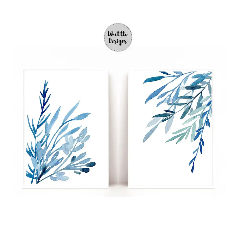 blue foliage watercolour prints
