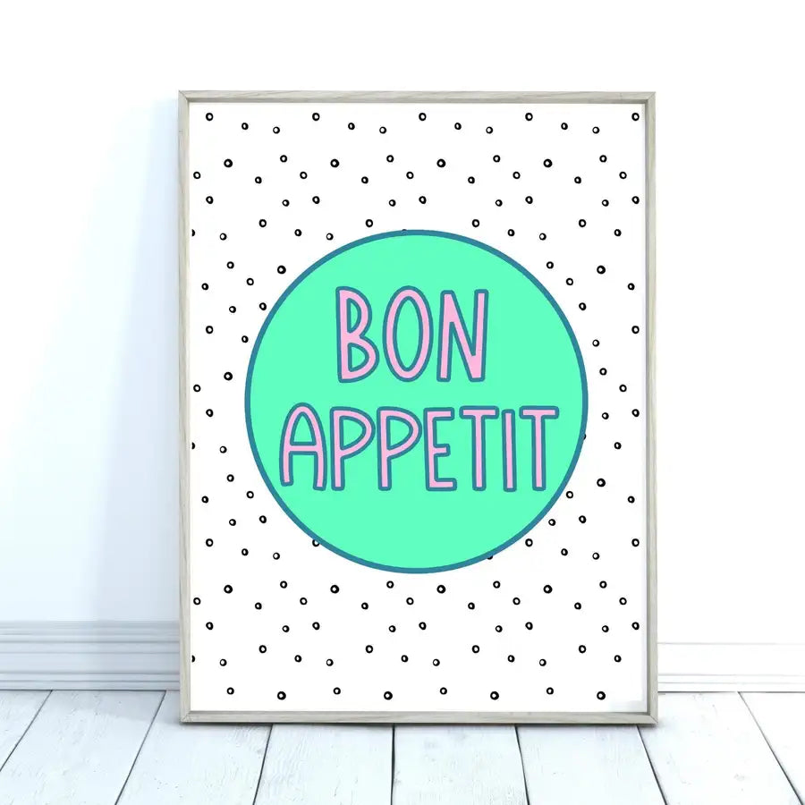 Bon Appetit Quote Print, Kitchen Wall Art - Wattle Designs