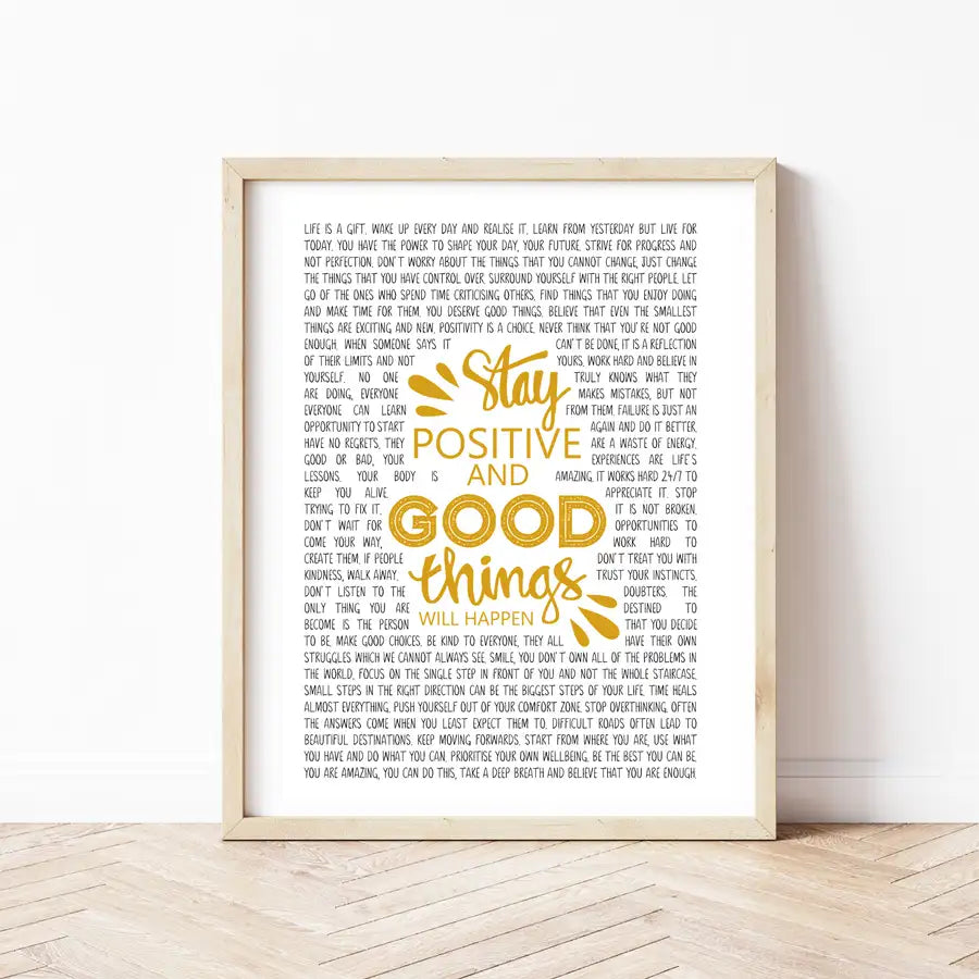 Stay Positive Quote Print, Growth Mindset Poster - Wattle Designs