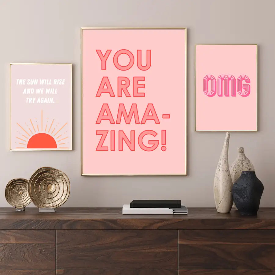 set of 3 framed quote prints by wattle designs