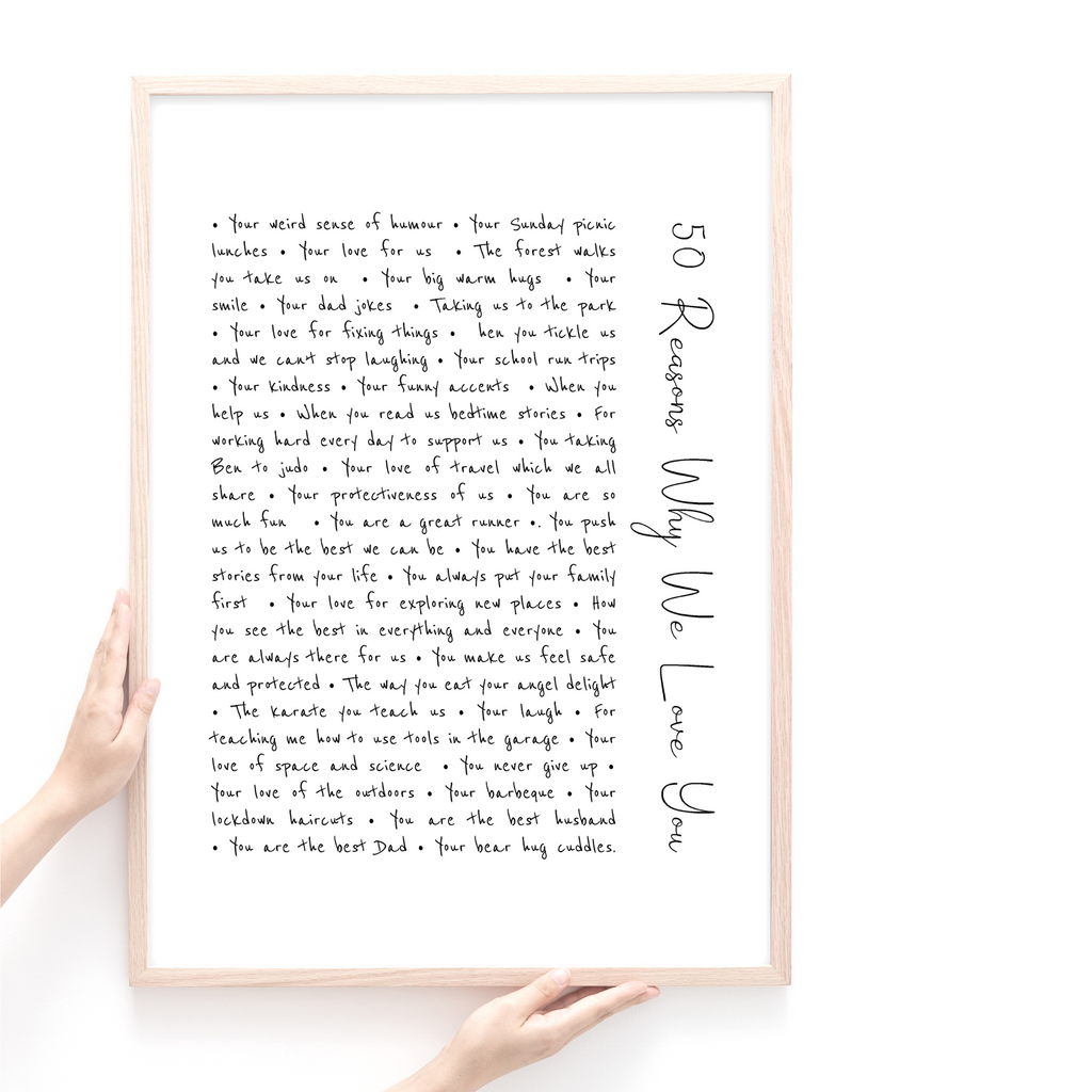 50 reasons why I love you print by Wattle Designs