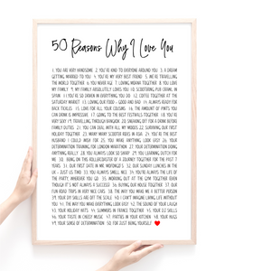 50 reasons why I love you print by Wattle Designs