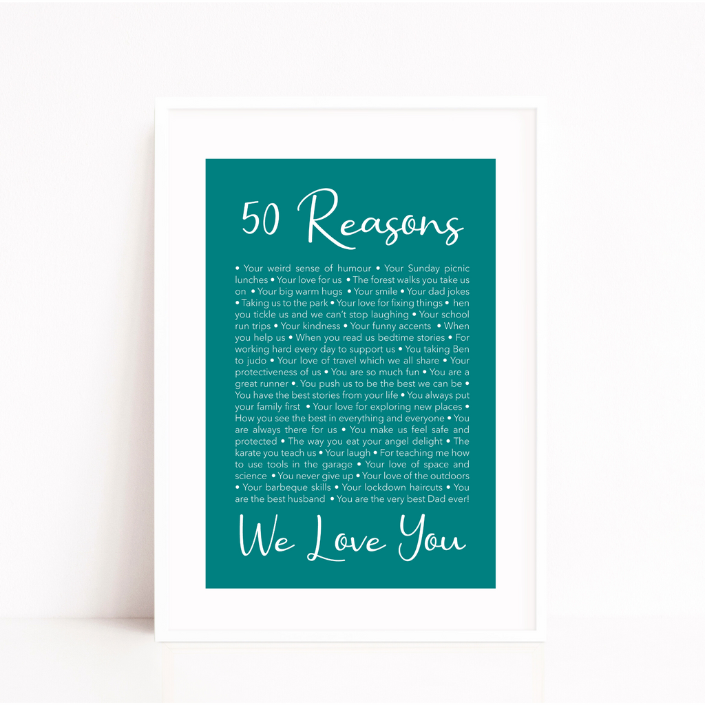 50 reasons why we love you personalised birthday print