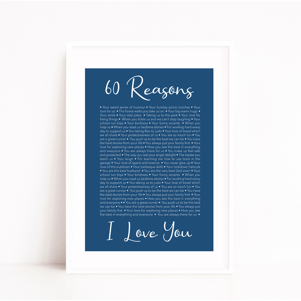 60 reasons why we love you personalised birthday print