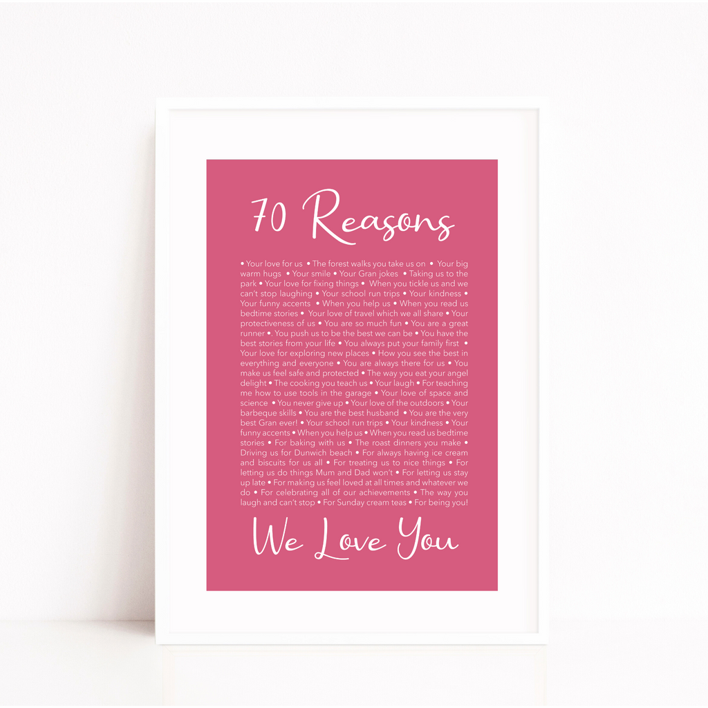 70 reasons why we love you personalised birthday print