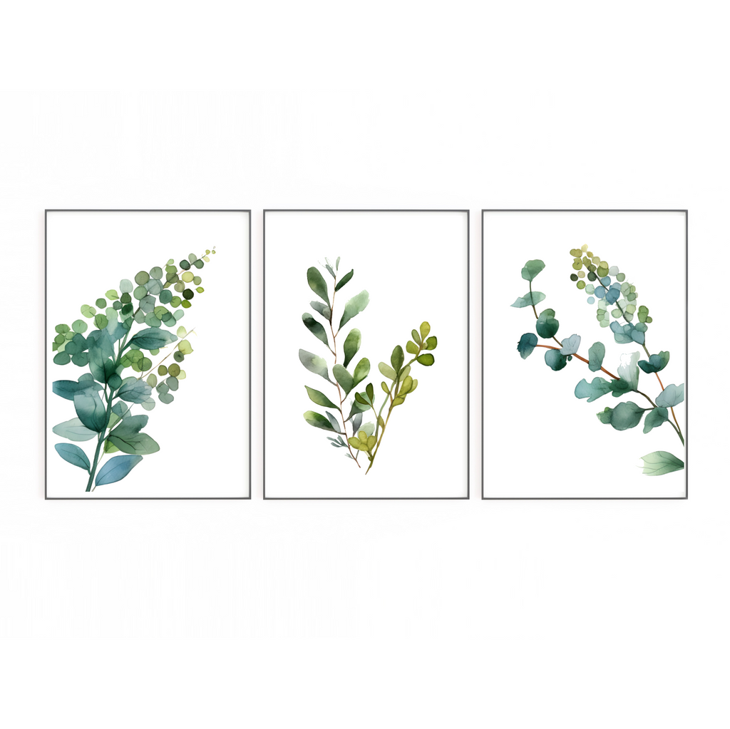 set of 3 teal green foliage art prints by Wattle Designs