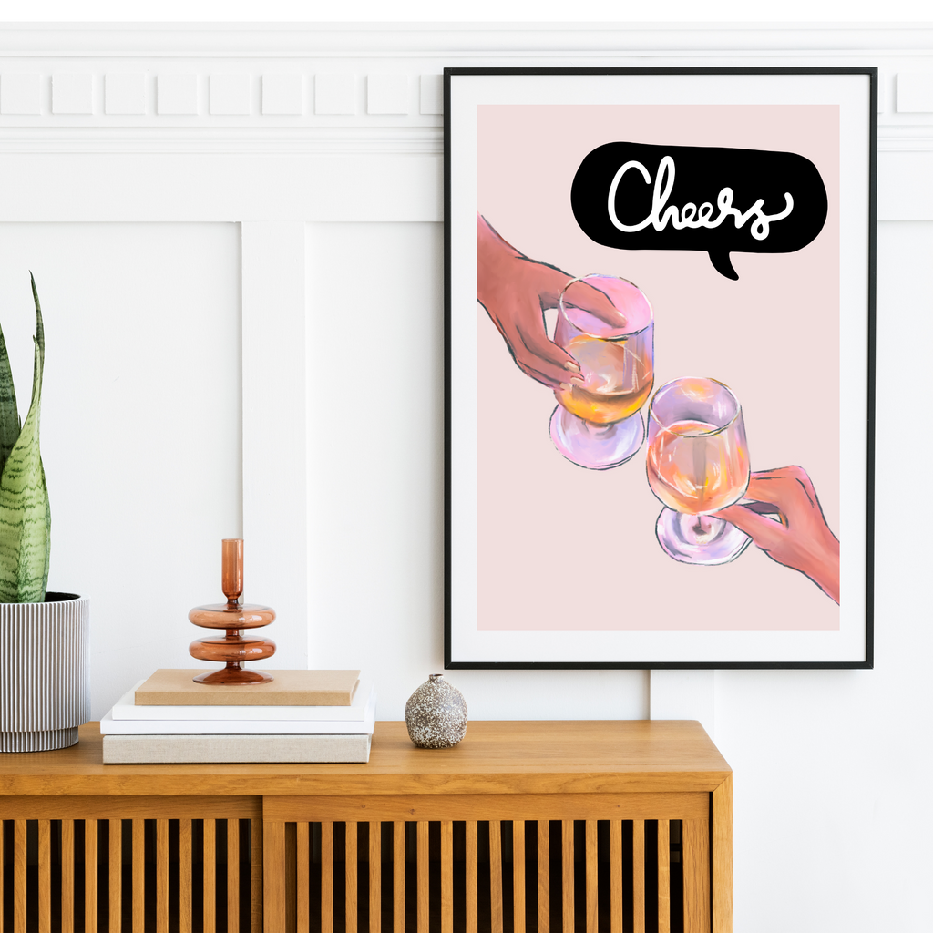 Wine Glass wall art print by Wattle Designs in black frame
