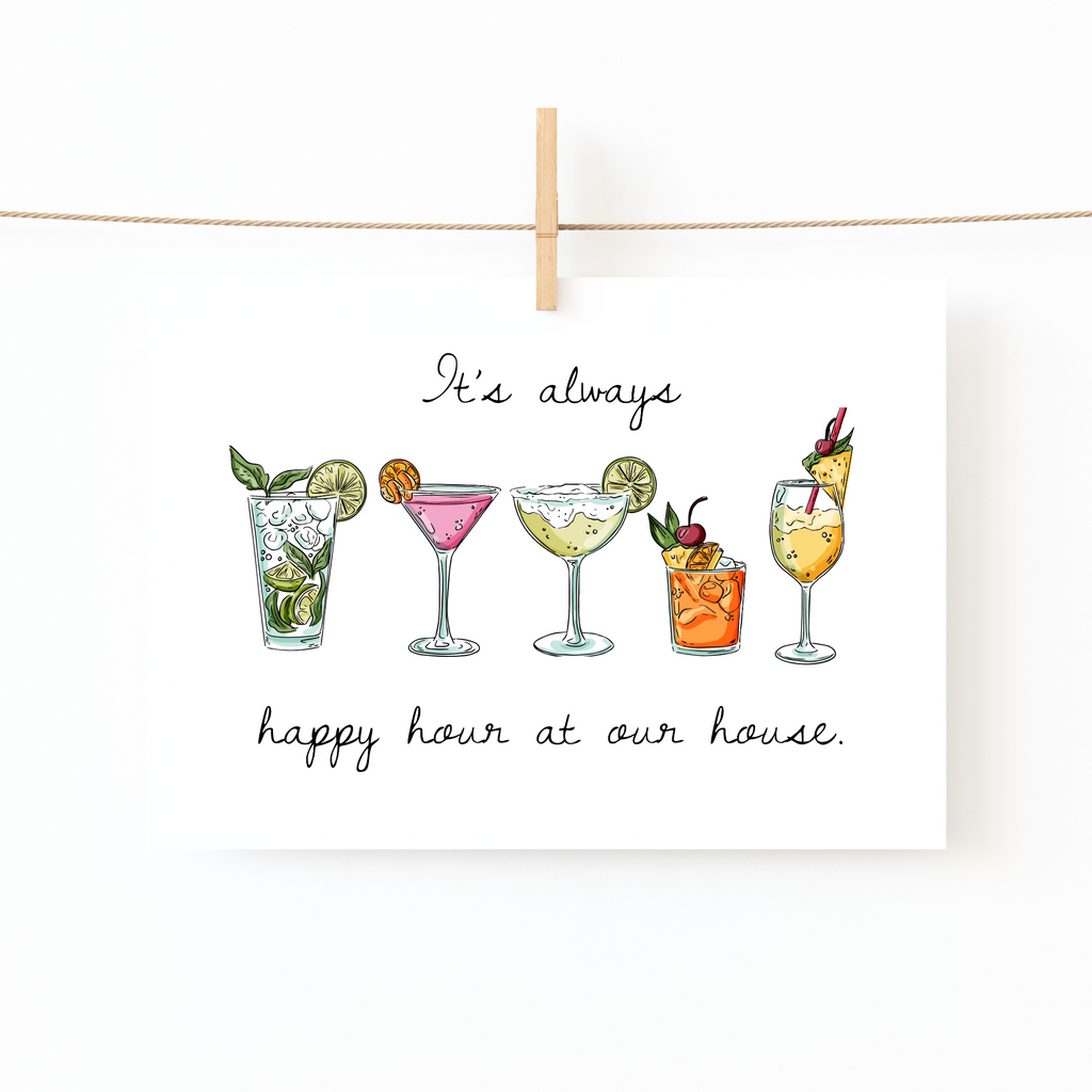 Happy Hour Cocktail quote print by Wattle Designs