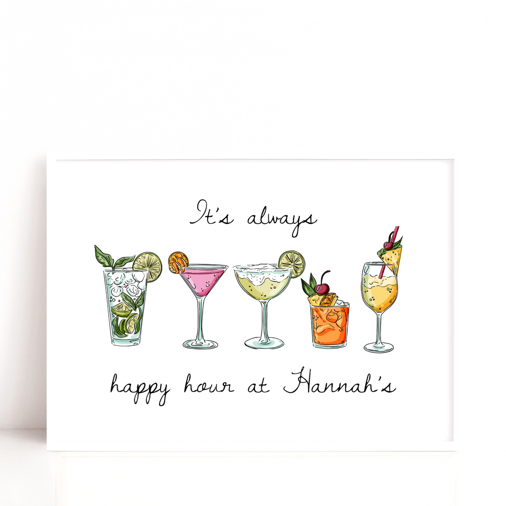 Happy Hour Cocktail quote print by Wattle Designs