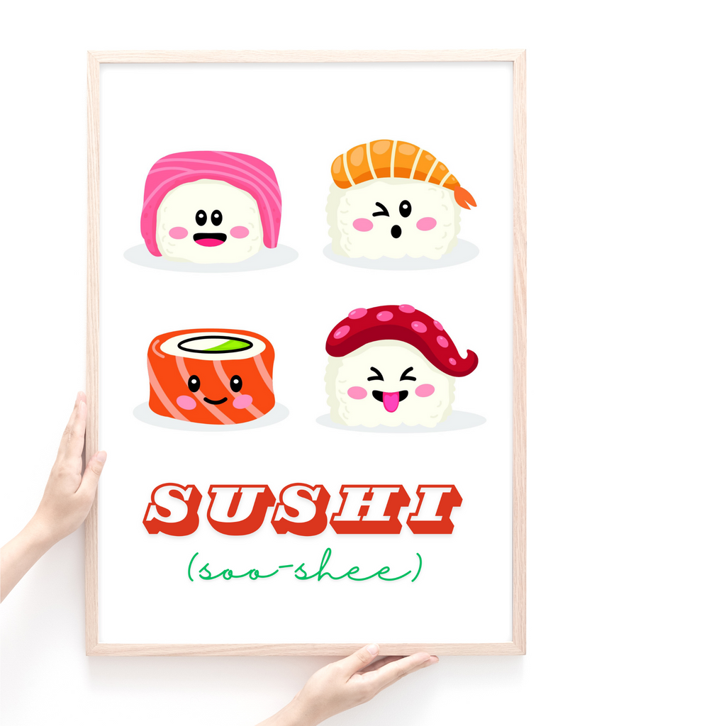 Sushi Japanese art print by Wattle Designs framed