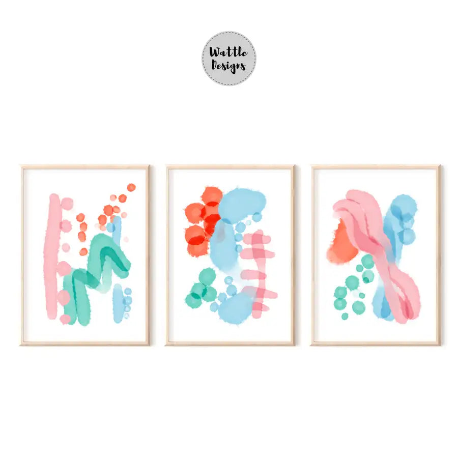 set of 3 colourful abstract art prints