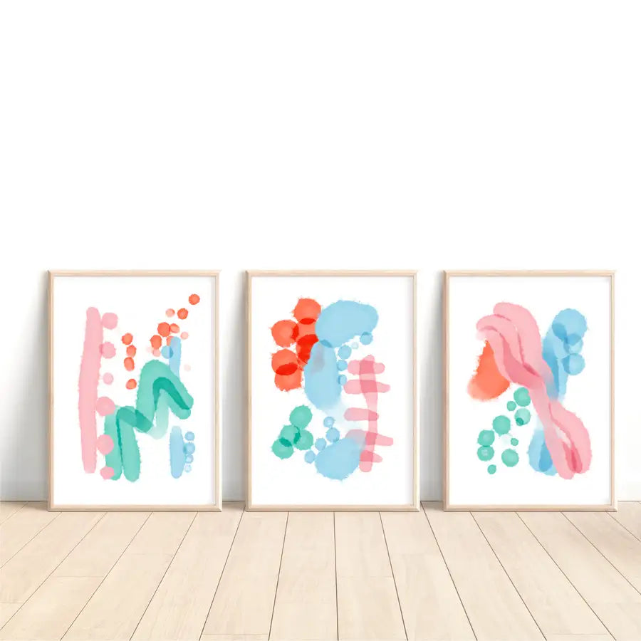 set of 3 colourful art prints