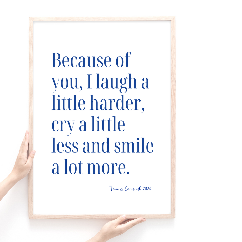 Because of You quote print in blue