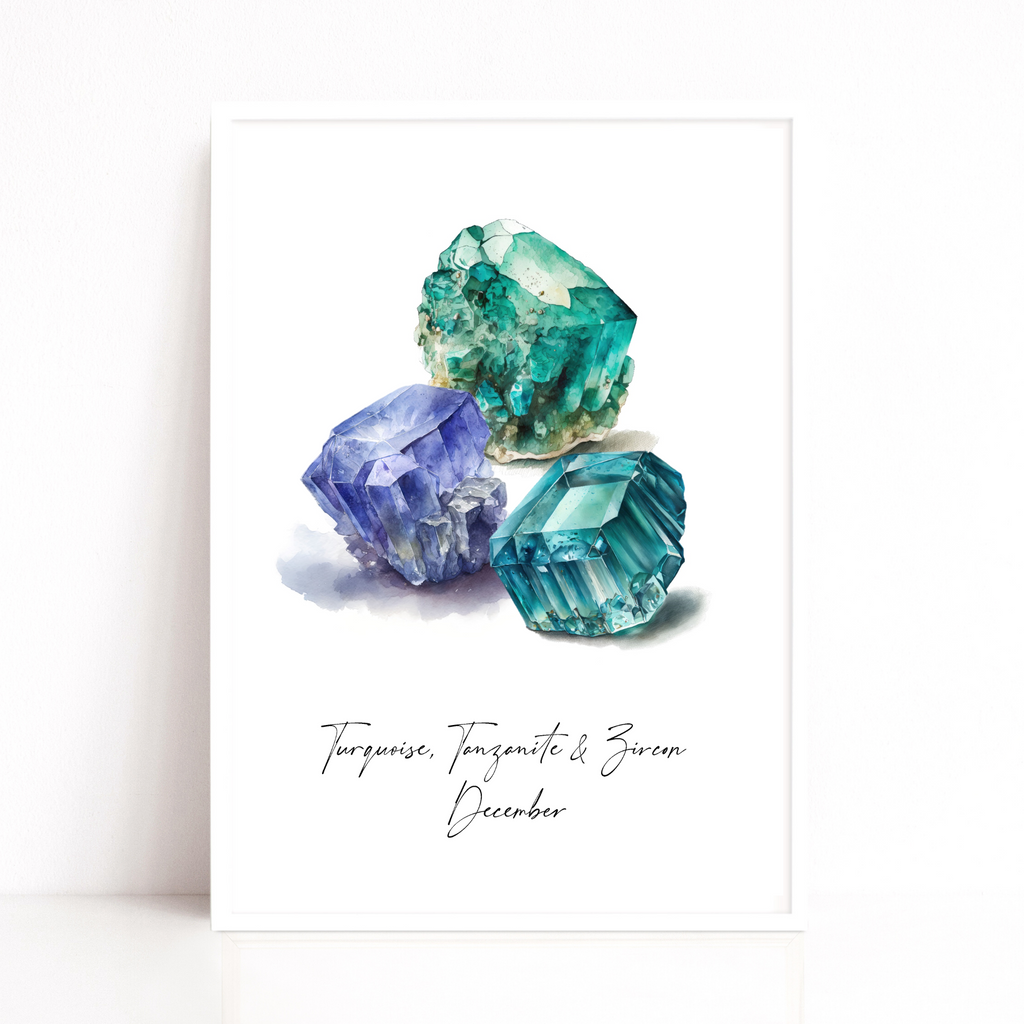 birthstone print turquoise zircon