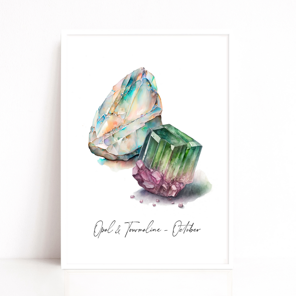 birthstone print opal and tourmaline