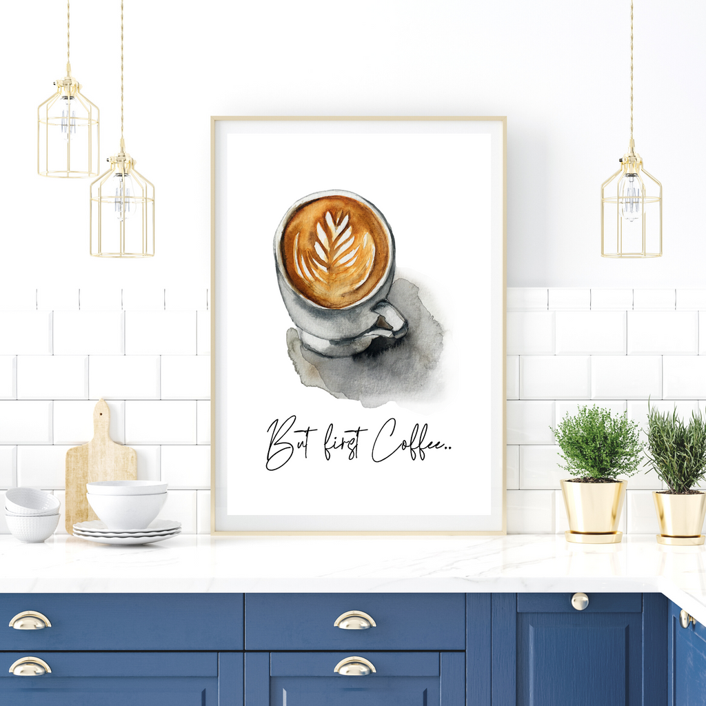 But First Coffee Quote Print by Wattle Designs in grey
