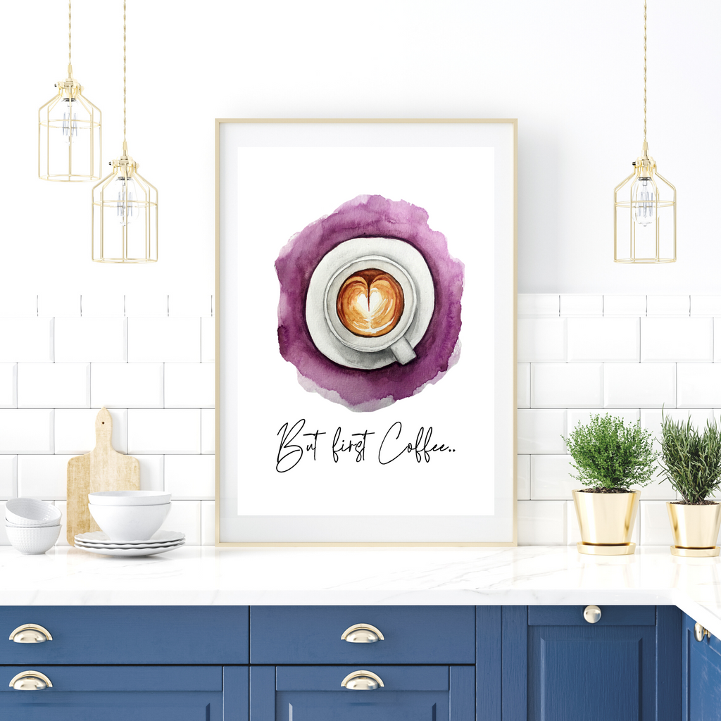 But First Coffee Quote Print by Wattle Designs in purple
