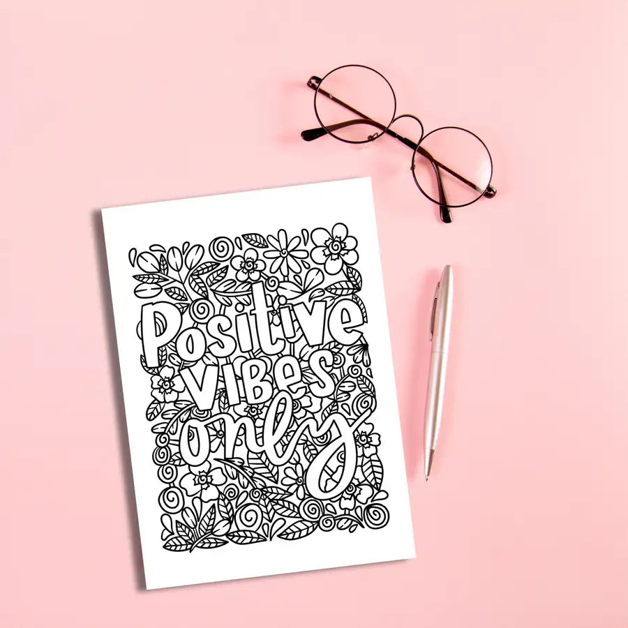 positive vibes colouring quote
