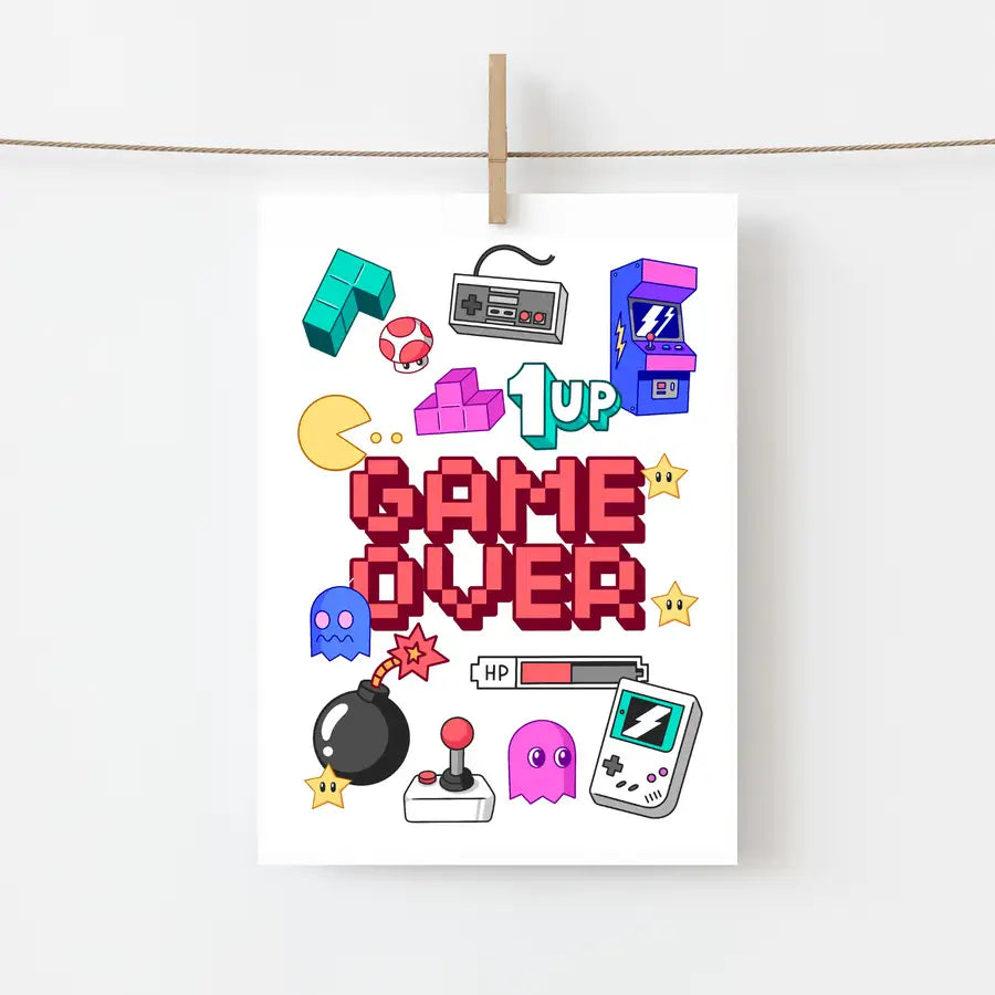 Game Over Quote Poster | Retro Gaming Print - Wattle Designs