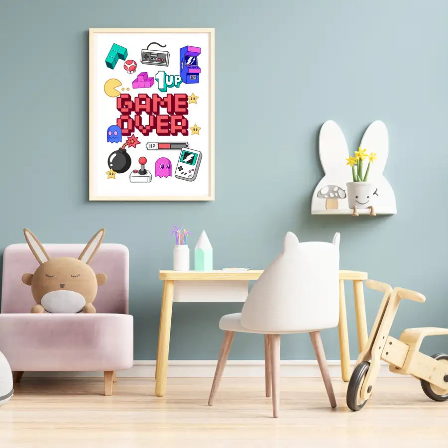 Game Over Quote Poster | Retro Gaming Print - Wattle Designs