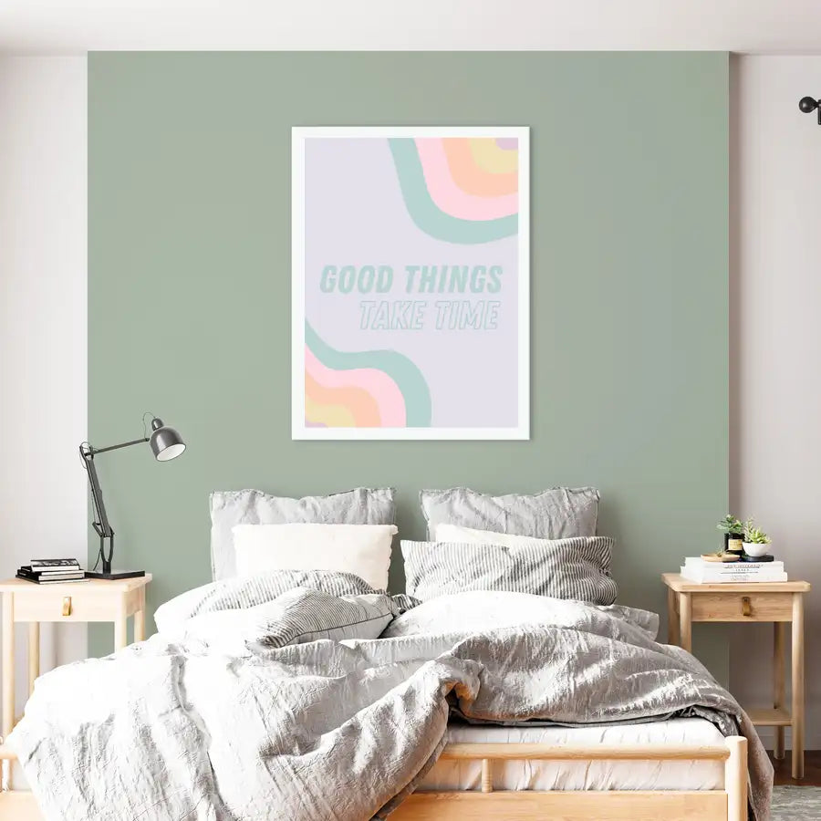 bedroom wall quote print in pastel colours