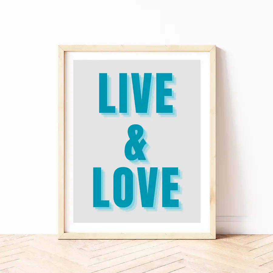teal and grey framed wall print