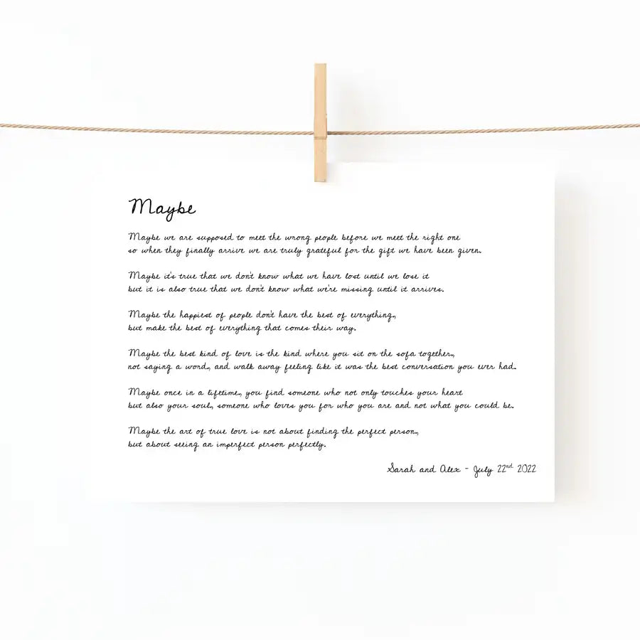 Maybe wedding poem personalised print by Wattle Designs