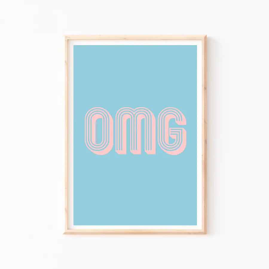 OMG poster print in blue A3 size