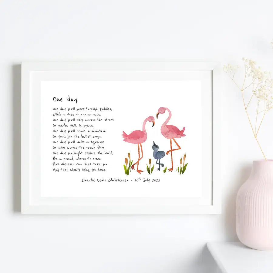 pink christening poem print