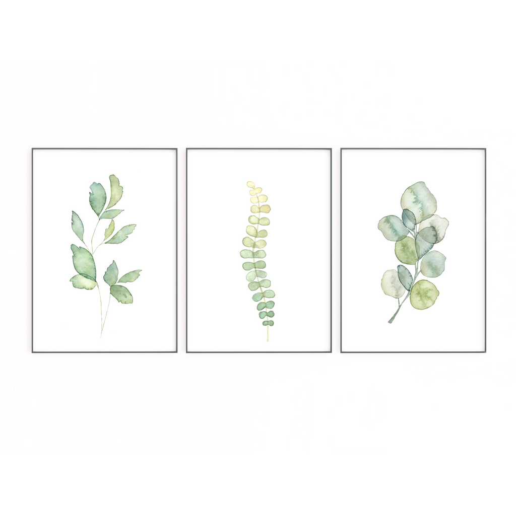 set of 3 pastel green watercolour prints by Wattle Designs