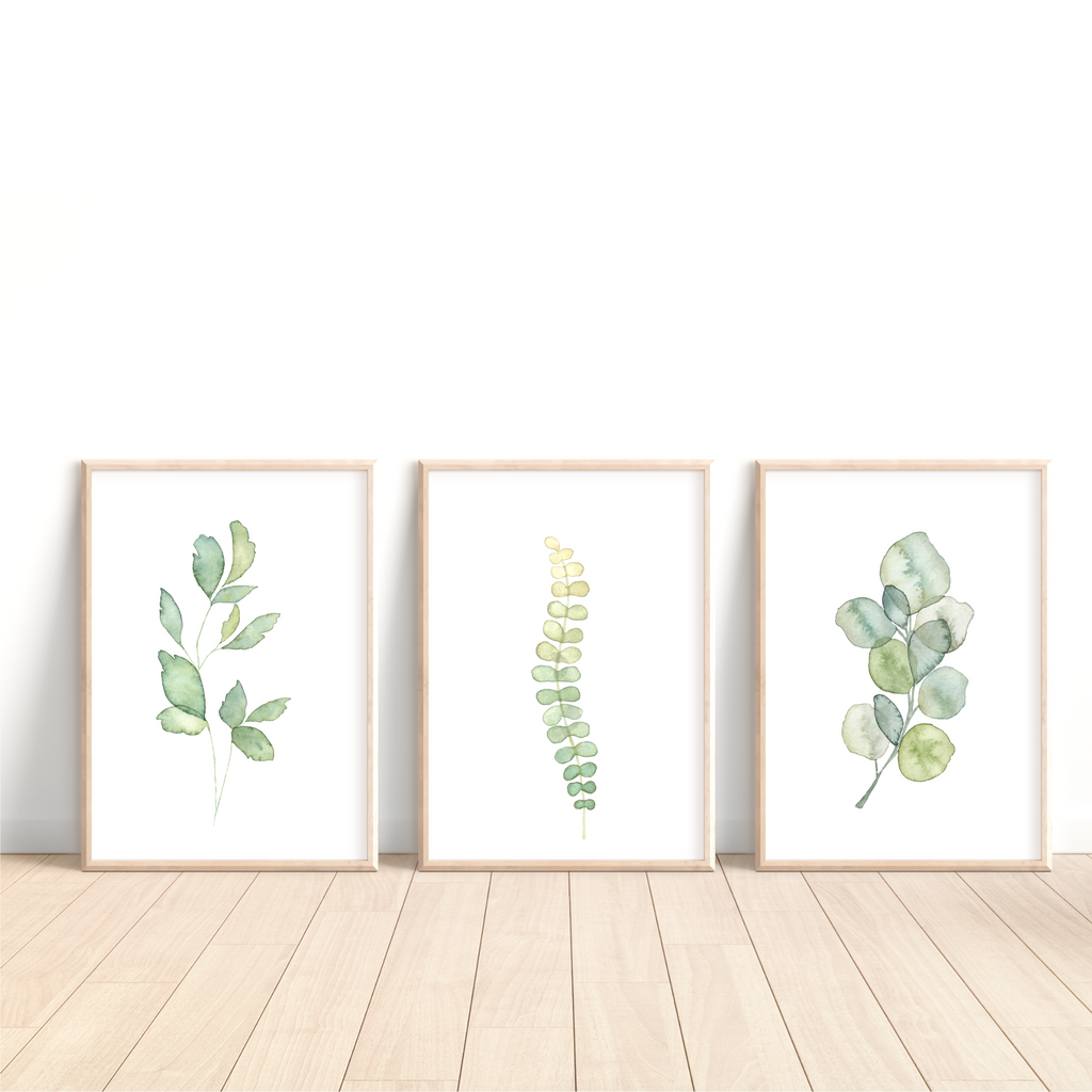 set of 3 pastel green foliage prints by Wattle Designs