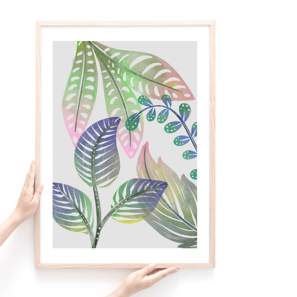 Large Pastel Leaf Print Framed & Mounted Wall Art - Wattle Designs