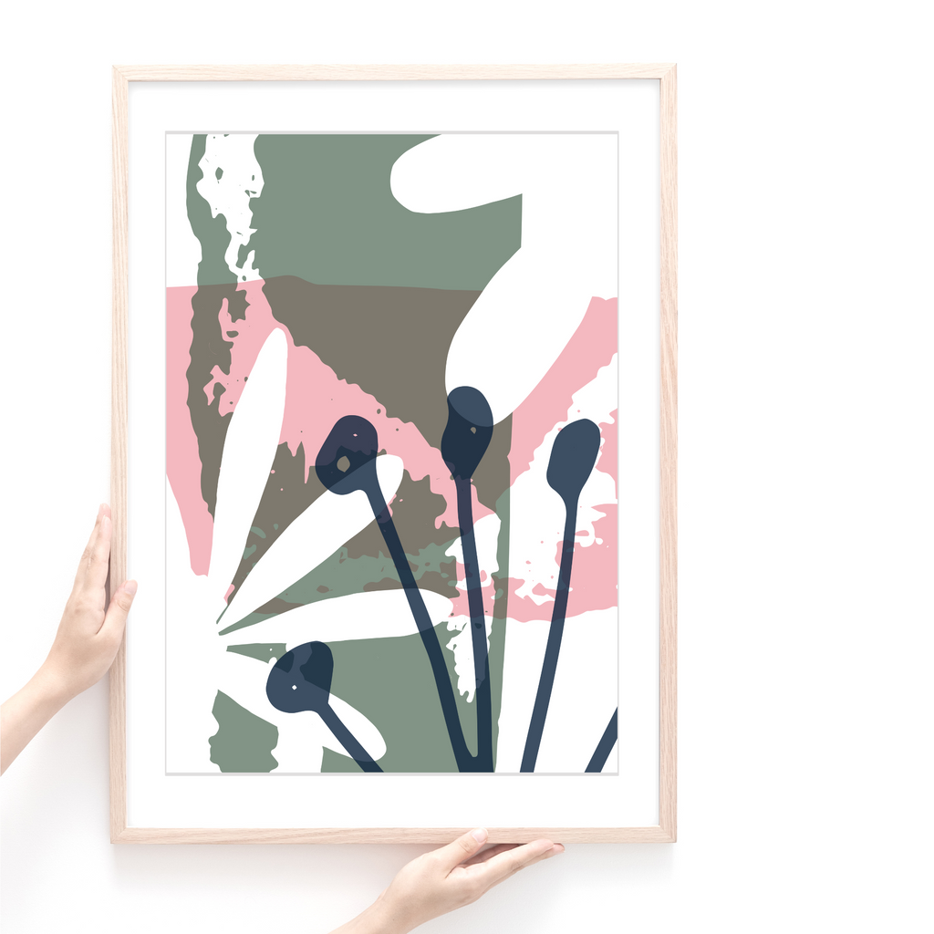 Pink and Green Abstract Art Print | Large Statement Framed & Mounted Print - Wattle Designs