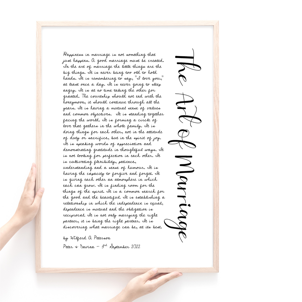 The Art of Marriage poem print by Wattle Designs