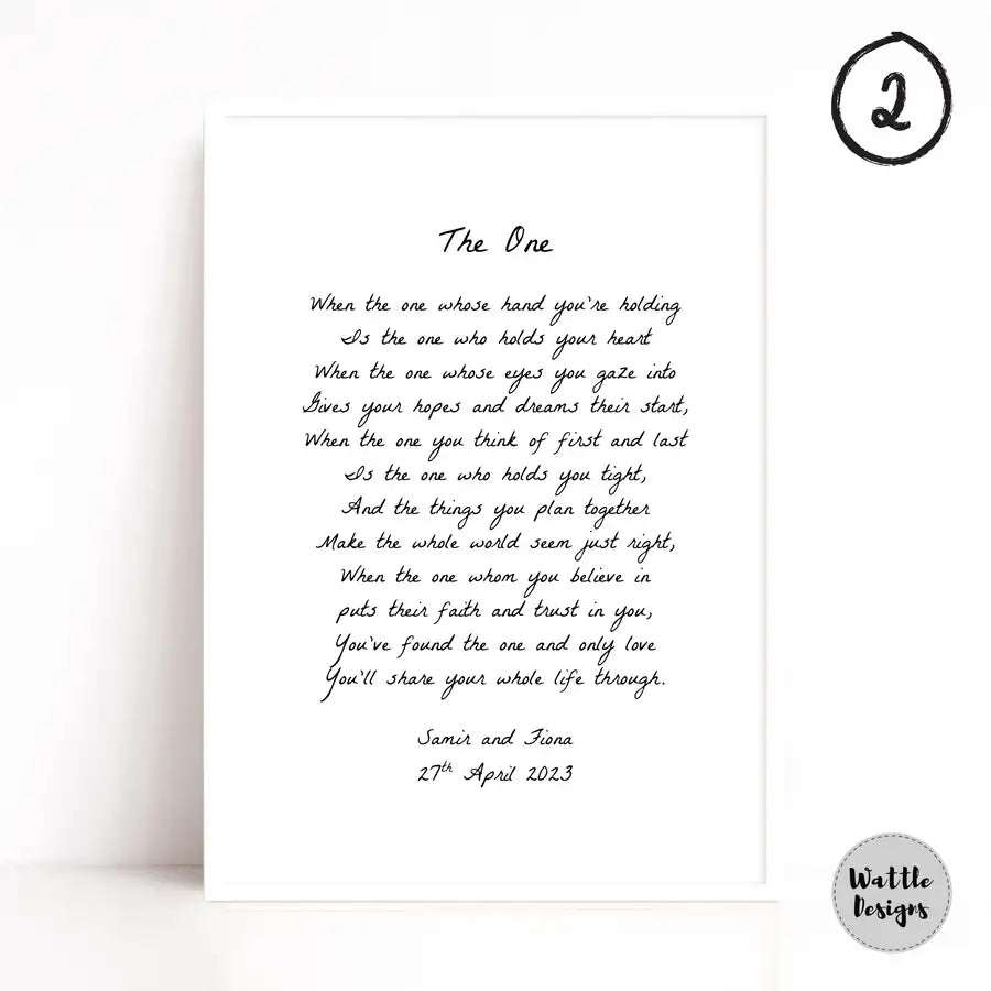The One Poem Personalised Wedding Print Anniversary Gift - Wattle Designs