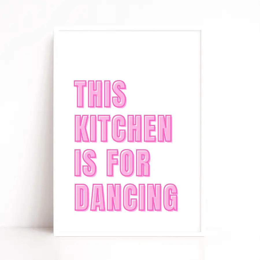 colourful pink text print for kitchen walls