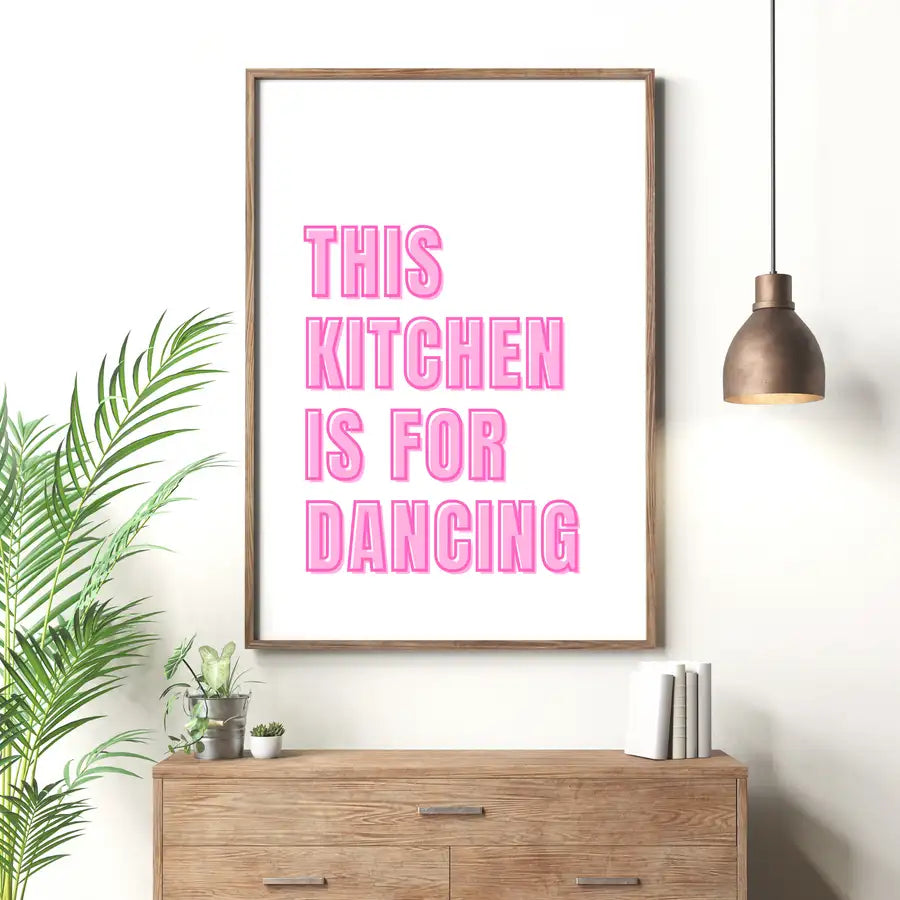 framed kitchen quote print in pink