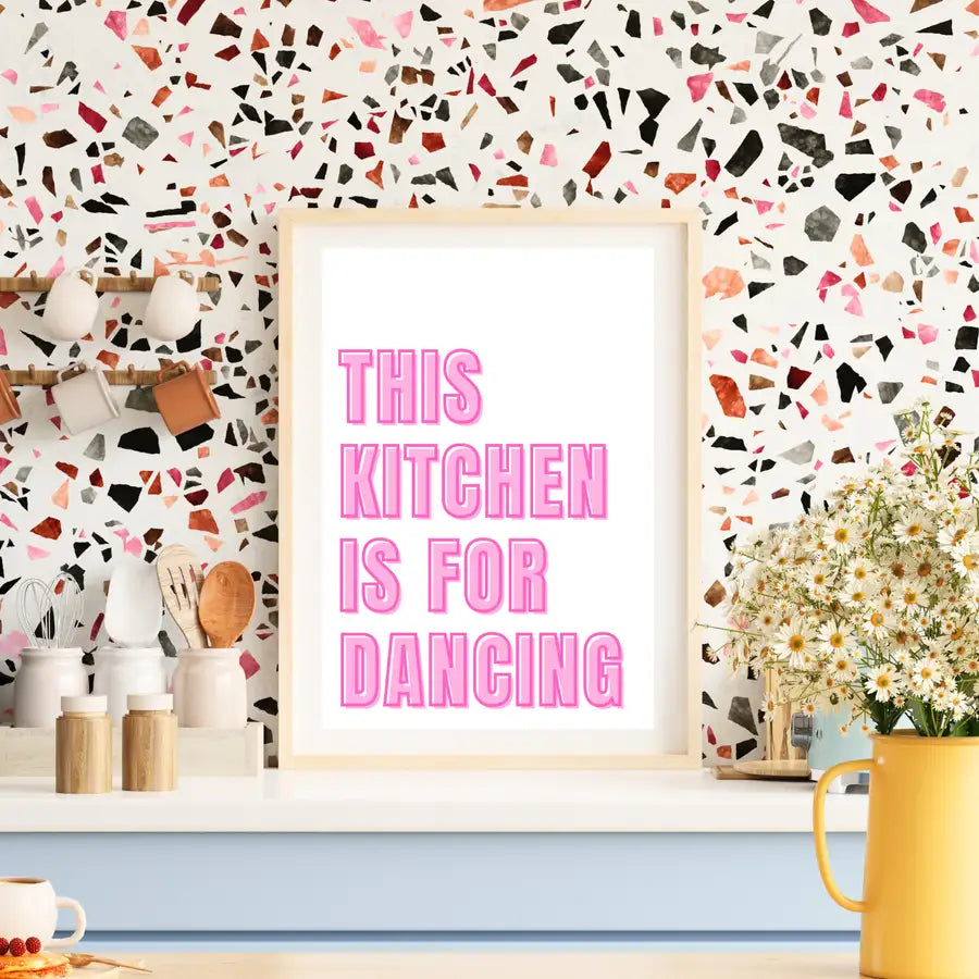 kitchen quote print in pink