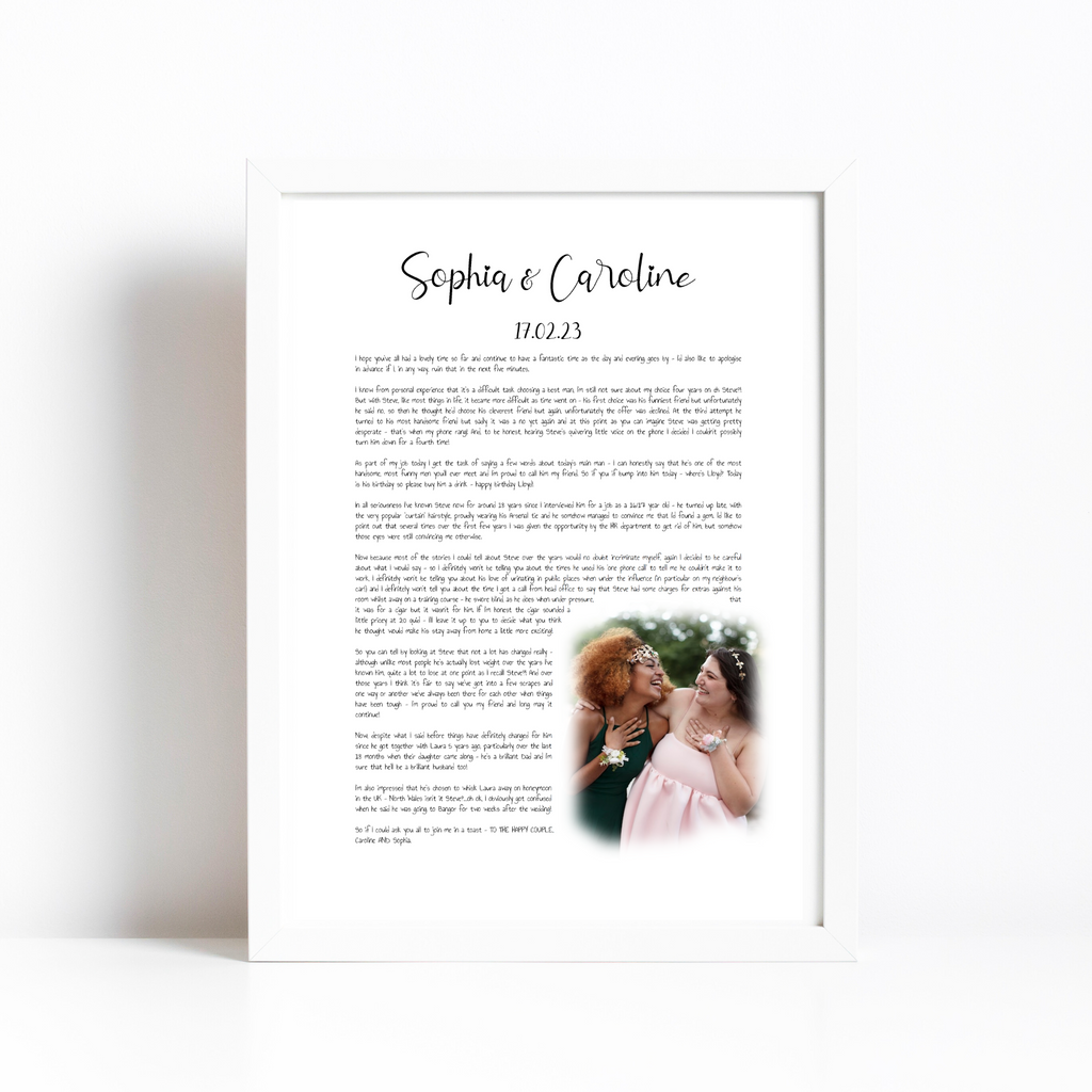 Custom Wedding Speech Print | Long Text Print | Any Speech - Wattle Designs