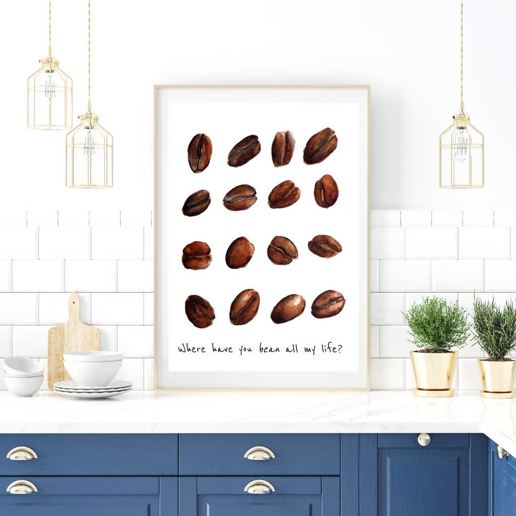 Coffee bean kitchen wall art print by Wattle Designs